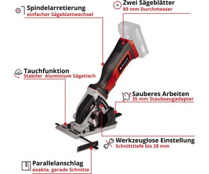 Einhell TE-CS 18/89 Li Solo, Akku-Mini-Handkreissäge, 18V, Solo-Gerät, inkl. 2 Sägeblätter Ø 89 mm | Zustand: Neu – Bild 2
