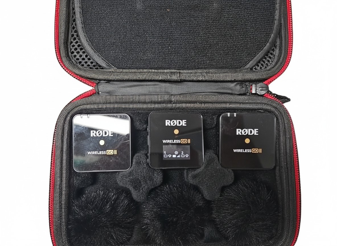 RØDE Wireless GO II Schwarz, Dual-Kanal-System mit 2 Sendern, 1 Empfänger, Case und 3 Windschutz. Sichtbare Kratzer. | Zustand: Gebraucht