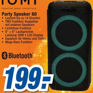 IOMI Party Speaker 80, OVP, 80W, bis 14h Laufzeit, TWS, Lichtshow, Bluetooth | Zustand: Gut