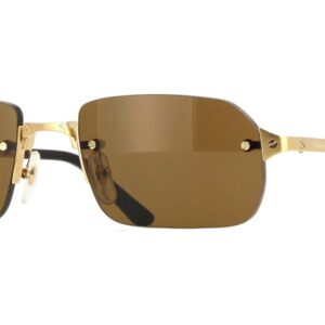 Cartier CT0460S 002 Gold Braun, Santos Classic, randlose rechteckige Sonnenbrille, goldfarben, braune Gläser. | Zustand: Sehr Gut