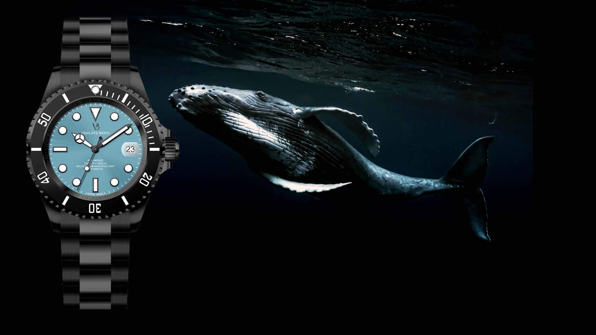 Vigilate Bero Aquarius, Taucheruhr, schwarz | blau, 30 ATM, Automatik, OVP, neuwertig | Zustand: Wie Neu