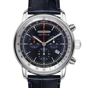 Zeppelin LZ 14 Marine 8888-3, Chronograph mit blauem Zifferblatt, Lederband, Tachymeter und Telemeter, neuwertig mit Zertifikat. | Zustand: Sehr Gut