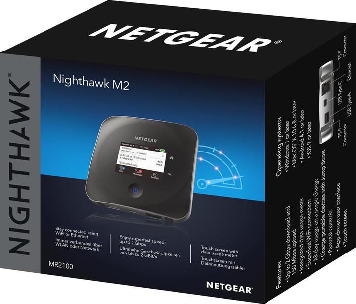 Netgear Nighthawk M2 MR2100, 4G LTE Mobile Router mit Touchscreen, bis zu 2 Gbit | s Download. | Zustand: Neu
