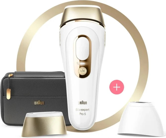 Braun Silk-expert Pro 5 PL5140 weiß/gold, IPL-Haarentferner mit SkinPro 2.0 Sensor, 400.000 Lichtimpulsen und Tasche. | Zustand: Neu