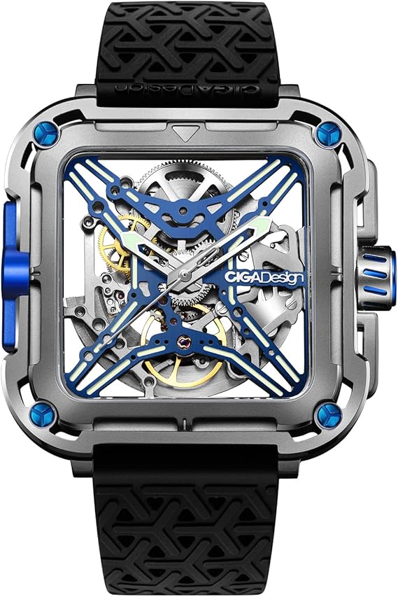 CIGA Design X Series, 09/2023, Mechanical Skeleton Watch, OVP, mit Originalrechnung vom 06.09.2023, blau | silberfarben | Zustand: Sehr Gut | Farbe: silber