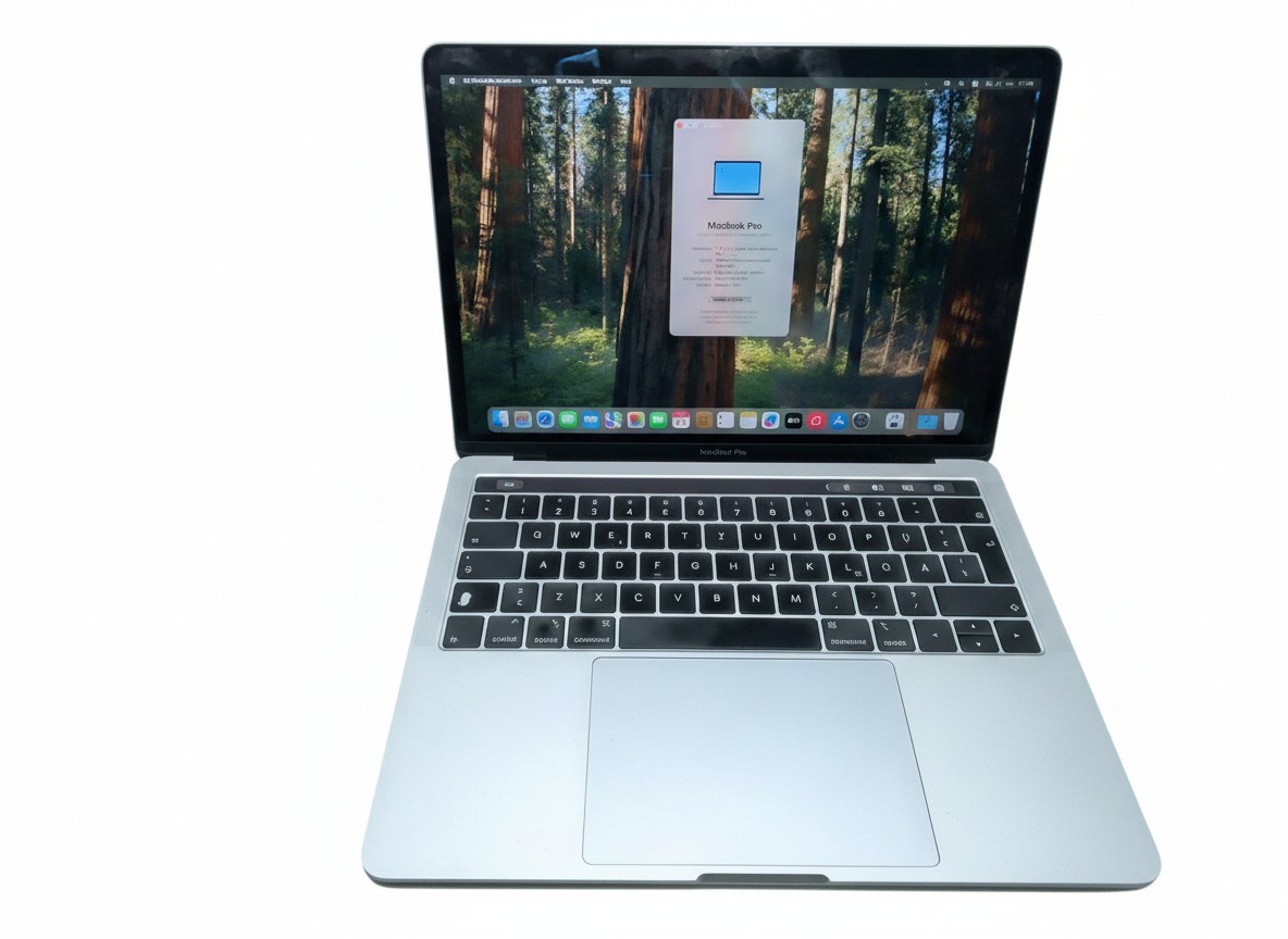 Apple MacBook Pro 13" 2019 512GB, i5 | 8GB RAM, Zyklen 909, silbernes Modell mit Dellen auf der Unterseite. | Zustand: In Ordnung