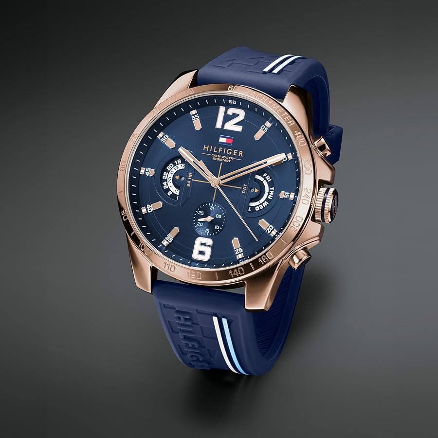 Tommy Hilfiger 1791719 Blau, Chronograph Herrenuhr mit blauem Zifferblatt, roségoldfarbenem Gehäuse und blauem Silikonarmband, ovp. | Zustand: Sehr Gut – Bild 2