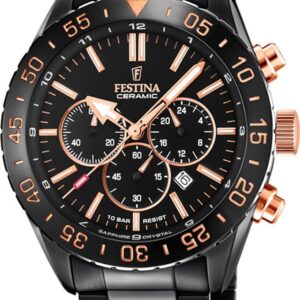 Festina F20577/1 Keramik Chronograph, Herrenuhr, schwarz | roségold, Saphirglas, 10 ATM, mit Verpackung.  | Zustand: Wie Neu