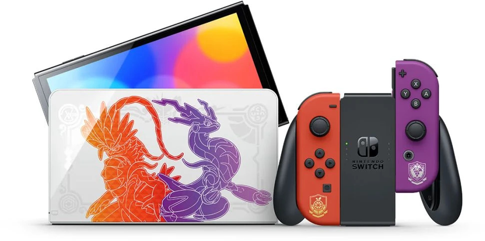 Nintendo Switch OLED Pokémon Karmesin/Purpur, Edition mit Dockingstation, Ladegerät und Verpackung | Zustand: Sehr Gut | Farbe: schwarz – Bild 2
