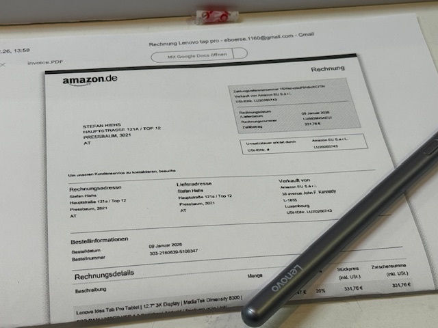 Lenovo Idea Tab Pro 8GB Ram / 256GB , Mit Originalverpackung, Stift, Ladekabel und Amazon Rechnung. | Zustand: Sehr Gut – Bild 3