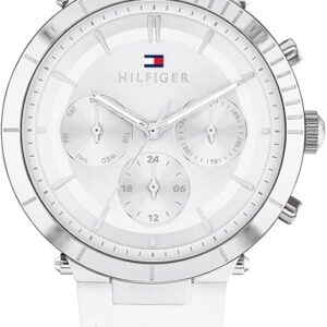 Tommy Hilfiger Emery 1782352 Weiß, Damen Multifunktionsuhr, silbernes EdelstahLadegerätehäuse, weißes Lederarmband, silbernes Zifferblatt. | Zustand: Sehr Gut