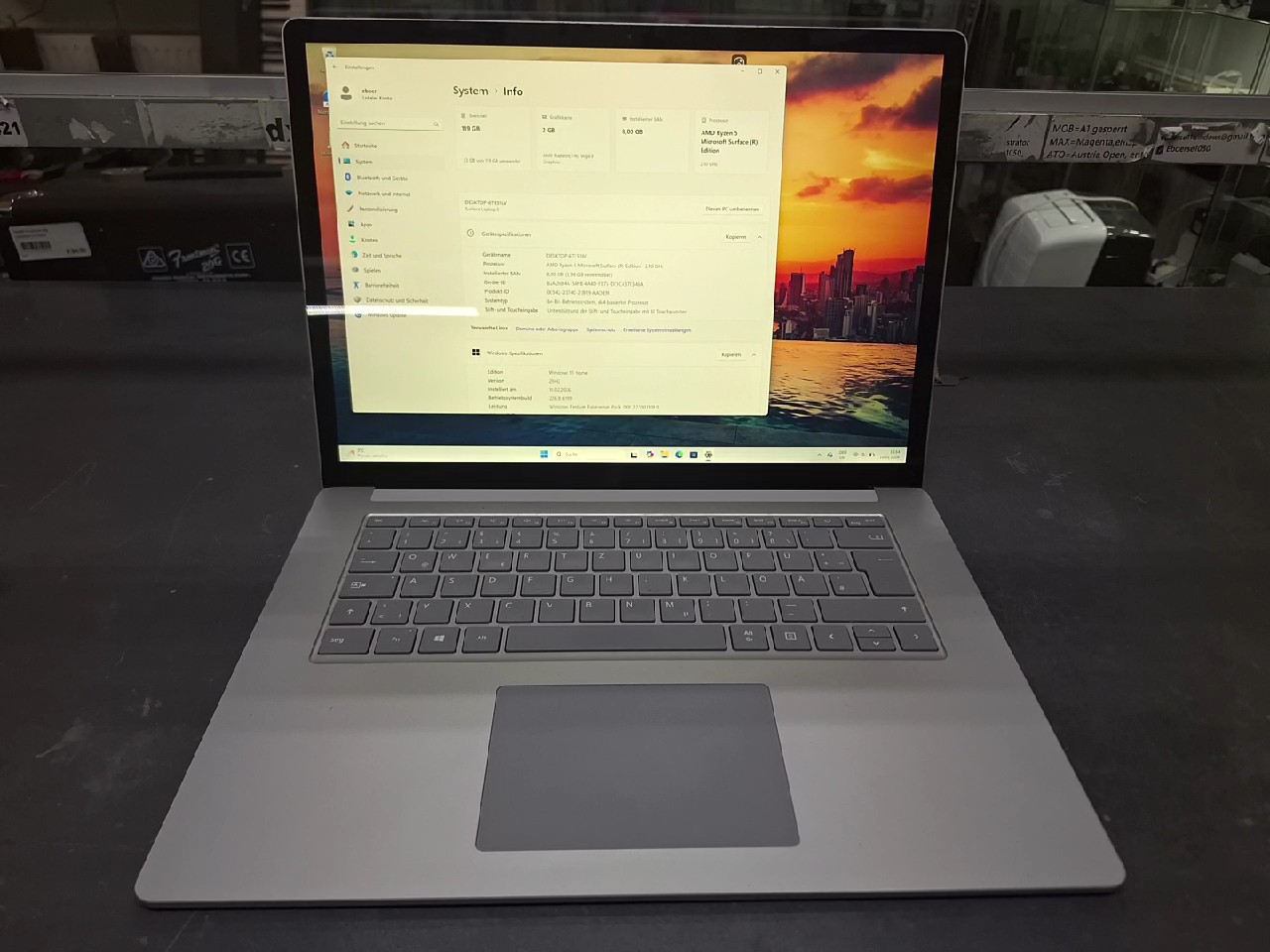 Microsoft Surface Laptop 3 15 Zoll, AMD Ryzen 5, 8GB RAM, 128Gb SSd, Win 11 Home, Touch Display, Farbe Silber | Platin | Zustand: Gebraucht – Bild 2