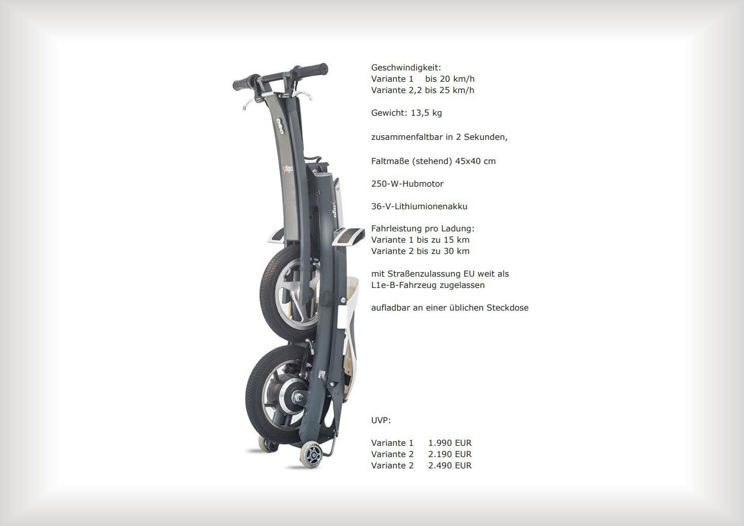 Stigo Klapproller WHSTG001250, Mit Ladegerät. Akku defekt, lässt sich nicht laden. – Bild 4