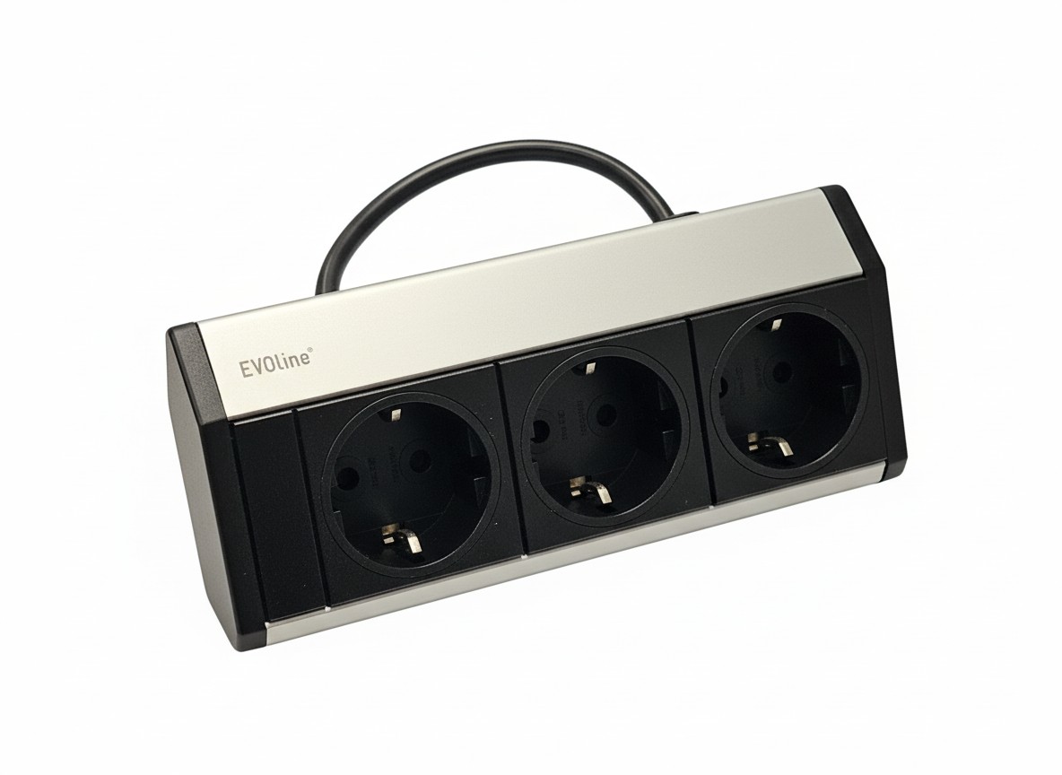 EVOLine 3-fach Steckdosenleiste Silber/Schwarz, 3-fach Steckdosenleiste mit Aluminiumgehäuse, Farbe Silber | Schwarz, OVP. | Zustand: Neu