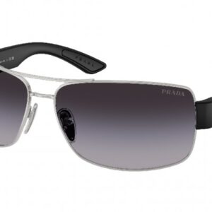 Prada PS B52S Silber/Schwarz, Herren Navigator Sonnenbrille, Metallrahmen, grau verlaufende Gläser, rote Logo-Details. | Zustand: Sehr Gut | Farbe: schwarz