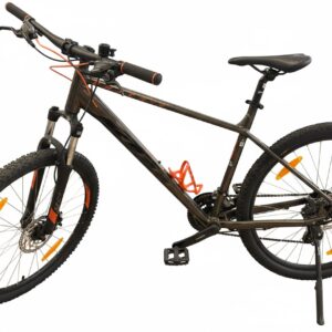 KTM Chicago 291, Mountainbike Hardtail, dunkelbraun | schwarz mit orangefarbenen Akzenten, mit Ständer und Flaschenhalter.