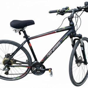 Genesis SX 3.7 Schwarz, Herren Cross- | Trekkingrad mit Federgabel und Scheibenbremsen, Zubehör wie Sattelabdeckung montiert.
