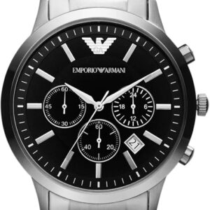Emporio Armani AR2434 Silber/Schwarz, Herren Chronograph, Edelstahl, Datum, 5 ATM, OVP, Renato Kollektion | Zustand: Sehr Gut