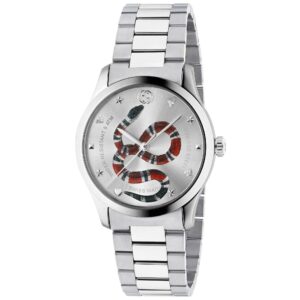 Gucci G-Timeless YA1264076, Herren | Unisex Uhr, Edelstahl, silbernes Zifferblatt mit Schlangenmotiv, mit Verpackung. | Zustand: Sehr Gut