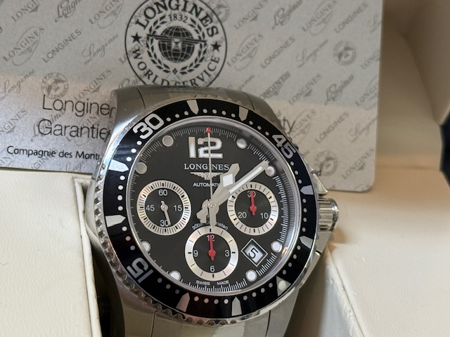 Longines HydroConquest Chrono L3.744.4, Automatik, Edelstahl, schwarzes Zifferblatt, mit Box und Papieren. | Zustand: Sehr Gut – Bild 2