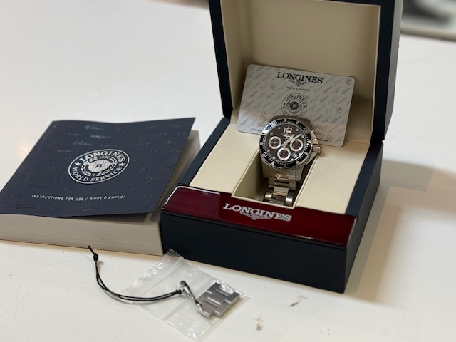 Longines HydroConquest Chrono L3.744.4, Automatik, Edelstahl, schwarzes Zifferblatt, mit Box und Papieren. | Zustand: Sehr Gut – Bild 3