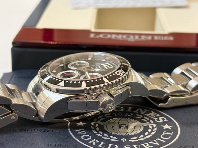 Longines HydroConquest Chrono L3.744.4, Automatik, Edelstahl, schwarzes Zifferblatt, mit Box und Papieren. | Zustand: Sehr Gut – Bild 5