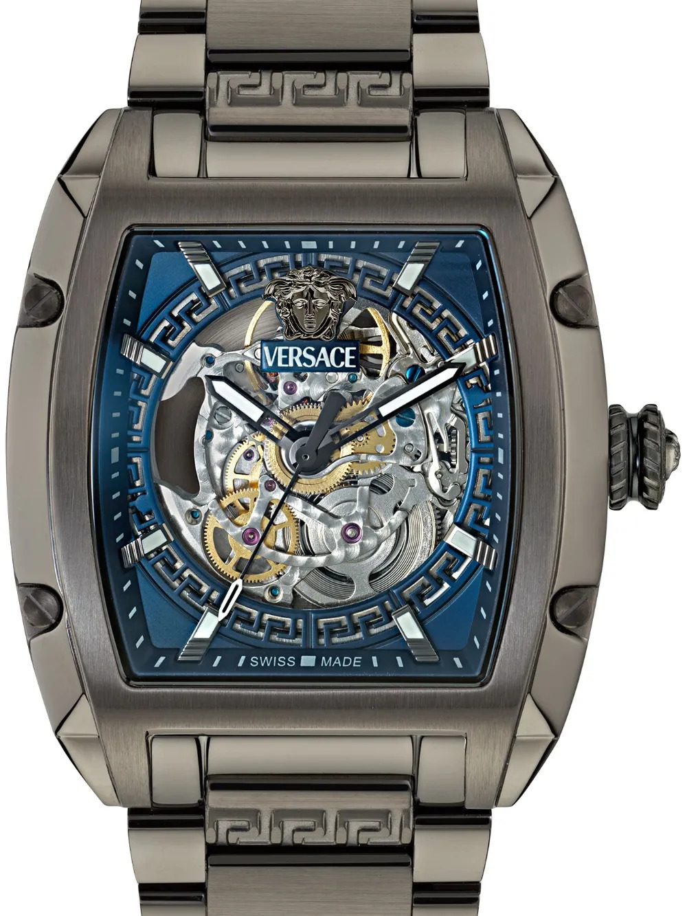 Versace Dominus Skeleton VE9J00224, Automatik, blaues Skelett-Zifferblatt, Gunmetal, mit Zertifikat | Zustand: Wie Neu