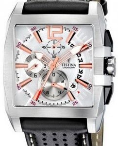 Festina Chronograph F16363, Herrenuhr mit silbernem Zifferblatt, Chronograph, Lederarmband, mit Verpackung und Zertifikat. | Zustand: Sehr Gut