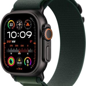 Apple Watch Ultra 2 49mm GPS+Cell, Titan Gehäuse, Akku 100%, mit dunkeLadegerätrünem Sportarmband. | Zustand: Gut