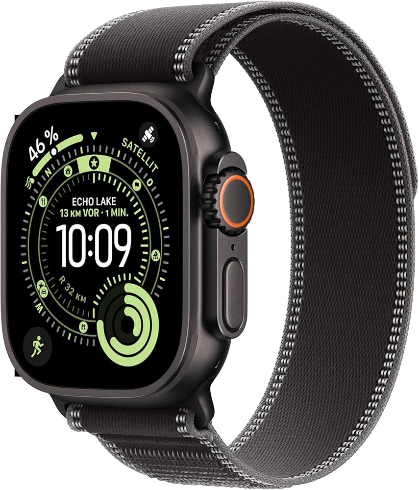 Apple Watch Ultra 1, 49mm, Cellular, Titan Gehäuse, dunkles Band, GPS + Cellular, 49mm Gehäusegröße. | Zustand: Gebraucht | Farbe: schwarz