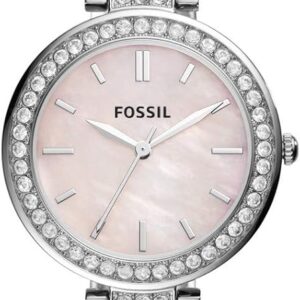 Fossil Karli BQ3182 Silber Rosa, Damenuhr, Edelstahl, Perlmutt-Zifferblatt, Kristall-Lünette, Quarzwerk, mit OVP und Zubehör | Zustand: Neu