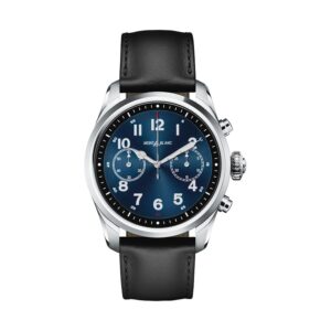 Montblanc Summit 2 Edelstahl Schwarz, Luxus-Smartwatch mit schwarzem Lederarmband, inklusive Ladegerät, Wear OS, 42mm Gehäuse. | Zustand: Gut | Farbe: silber