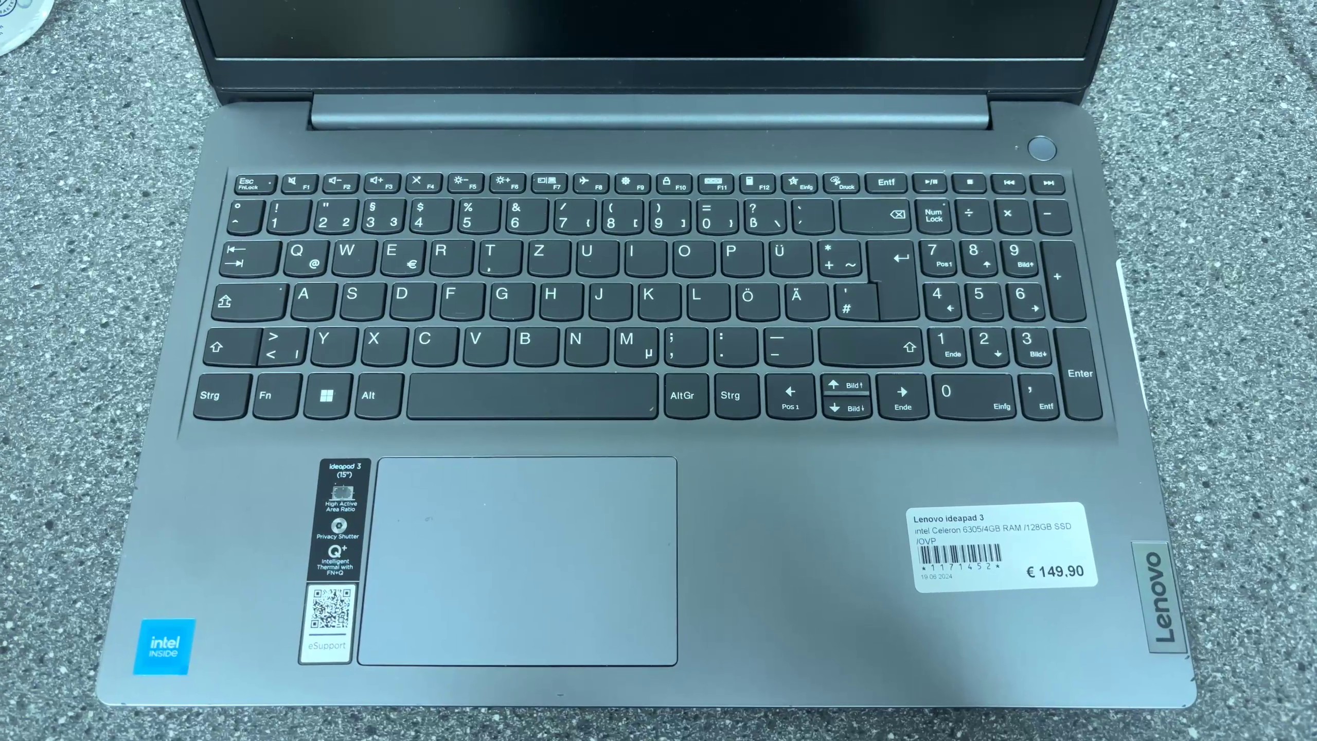 Lenovo IdeaPad 3 15.6", Intel Celeron 6305 | 4GB RAM | 128GB SSD | QWERTZ | Gebraucht (Kratzer auf Deckel) | Zustand: In Ordnung – Bild 2
