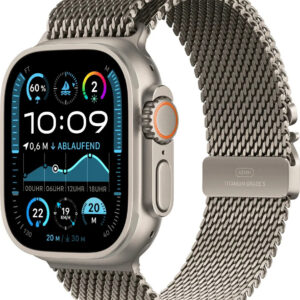 Apple Watch Ultra 2 49mm Titan Natur, GPS + Cellular, mit Milanaise Armband, Modelljahr 2024, Gehäusefarbe Titan Natur | Zustand: Sehr Gut | Farbe: silber