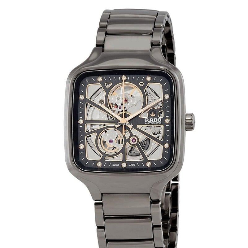Rado True Square Automatic Open Heart Black, 38 mm Gehäuse aus schwarzer High-Tech-Keramik, Automatikwerk Kaliber R734, 80 Stunden Gangreserve | Zustand: Gut | Farbe: schwarz – Bild 3