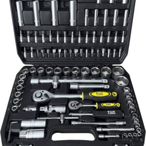 Craft-Meyer Steckschlüsselsatz Zoll, 94-teiliger Werkzeugkoffer mit Chrom-Vanadium-Stecknüssen und Bits, feinverzahnte 72-Zähne-Knarren. | Zustand: Wie Neu