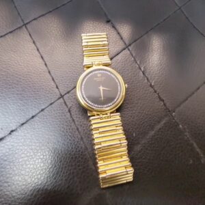 Raymond Weil Geneve Quartz Gold Damen, Vintage Damenuhr, goldfarben, schwarzes Zifferblatt mit Diamant-Indexen, ohne Verpackung | Zustand: Sehr Gut