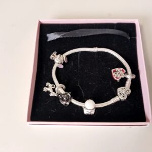 Pandora Armband Star Wars Edition, Silbernes Schlangenketten-Armband mit verschiedenen Star Wars Charms, inklusive Pandora Box. | Zustand: Sehr Gut