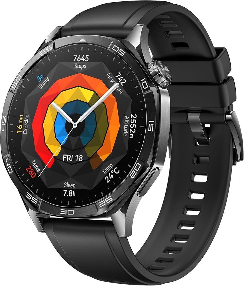 Huawei Watch GT 5 46mm Schwarz, EdelstahLadegerätehäuse, Fluorelastomer-Armband, inklusive Ladegerät | Zustand: Wie Neu