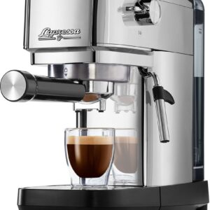 Tchibo Lapressa Siebträgermaschine Silber, Espressomaschine mit 15 bar Pumpendruck, manueller Dampfdüse für Milchschaum und 2 Siebeinsätzen. | Zustand: Neu
