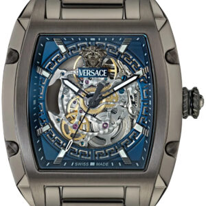 Versace Dominus Skeleton VE9J00224, Automatik, blaues Skelett-Zifferblatt, Gunmetal, mit Zertifikat   | Zustand: Wie Neu