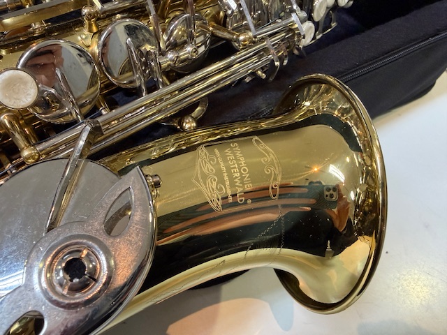 Symphonie Westerwald Tenorsaxophon Gold, Hochwertiges Tenorsaxophon in Gold-Optik, inklusive passendem Hartschalenkoffer und Zubehör. | Zustand: Sehr Gut – Bild 3