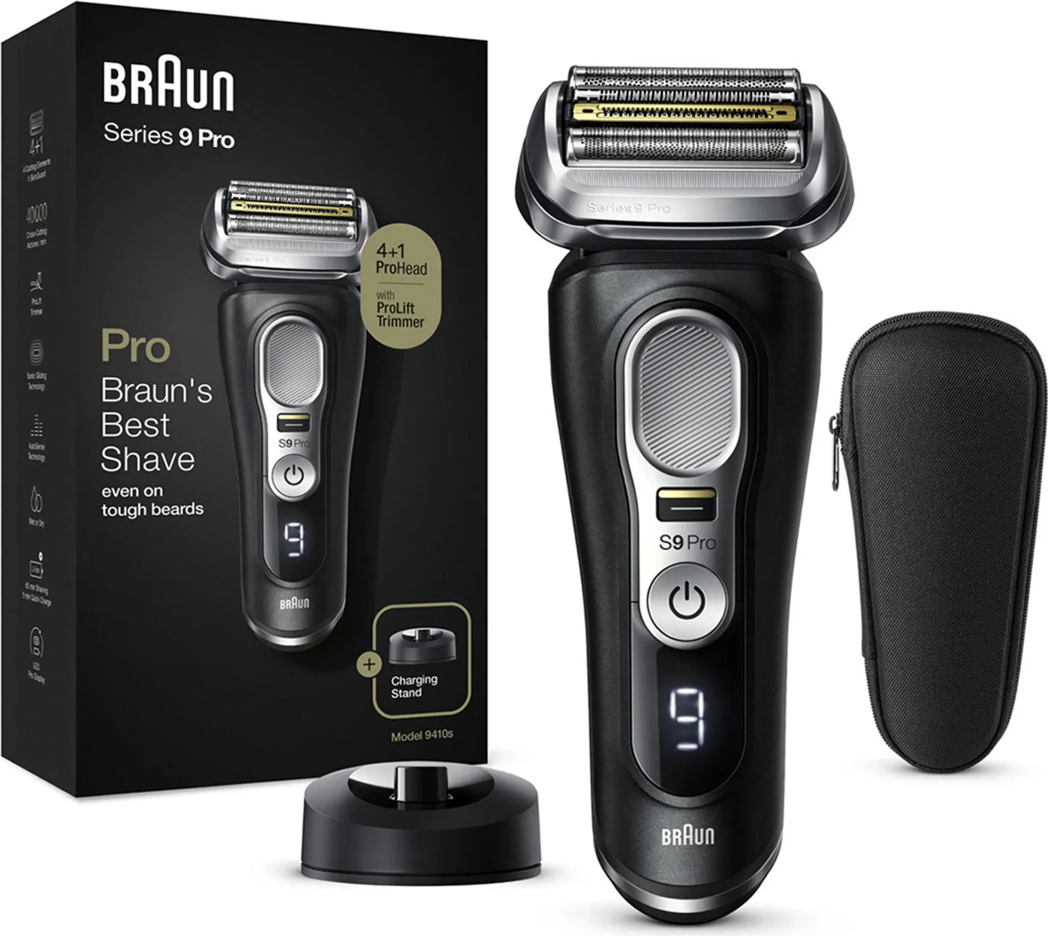 Braun Series 9 Pro 9410s Schwarz, Elektrischer Rasierer, Wet&Dry, inkl. Ladestation, Reiseetui, Netzteil und Reinigungsbürste. | Zustand: Neu