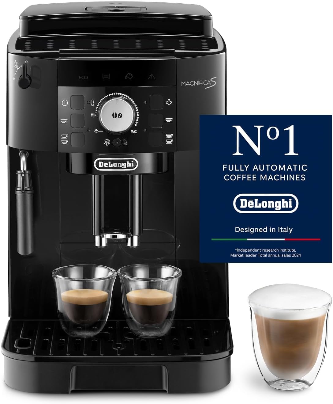 De'Longhi Magnifica S ECAM 12.121.B Schwarz, Kaffeevollautomat mit manuellem Milchaufschäumer, 13-stufigem Kegelmahlwerk und 1,8l Wassertank. | Zustand: Neu
