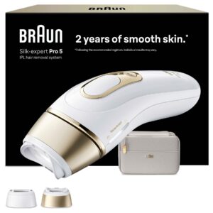 Braun Silk-expert Pro 5 PL5210 Weiß/Gold, IPL-Haarentferner mit SensoAdapt-Technologie, Smart Flex Aufsatz, Präzisionsaufsatz und Tasche. | Zustand: Neu