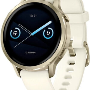 Garmin Venu 4 41mm Weiß/Gold, Fitness-Smartwatch mit Edelstahl-Lünette, AMOLED-Display, GPS, LED-Taschenlampe, inkl. Silikonarmband | Zustand: Sehr Gut