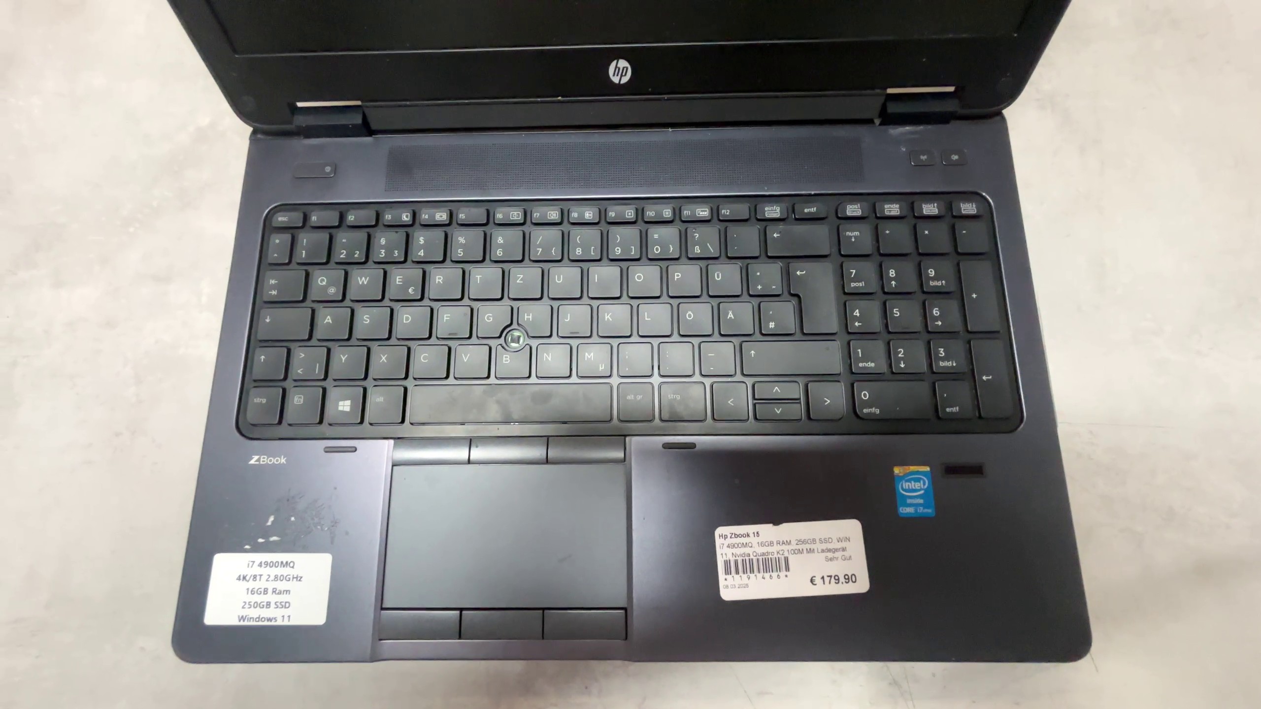 HP ZBook 15 G1, i7-4900MQ, 16GB RAM, 256GB SSD, Nvidia Quadro K2100M, Windows 11, inkl. Ladegerät, gebrauchter Zustand | Zustand: In Ordnung – Bild 2