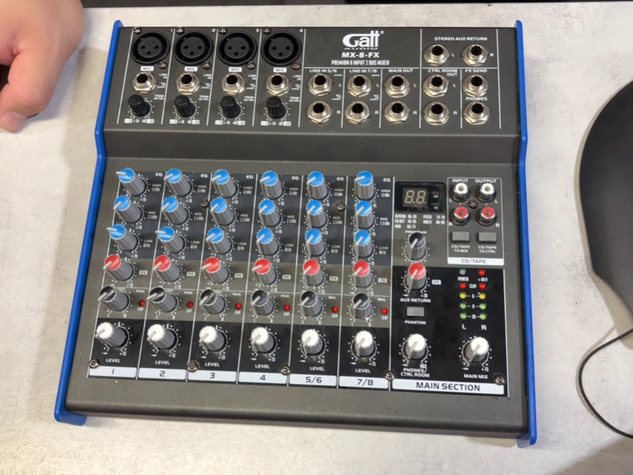 Gatt Audio MX-8-FX Mischpult, 8-Kanal-Mixer, 4 Mono- & 2 Stereo-Eingänge, 3-Band-EQ, Digital-Effekte, Phantomspeisung, inkl. Netzteil | Zustand: Gut – Bild 2