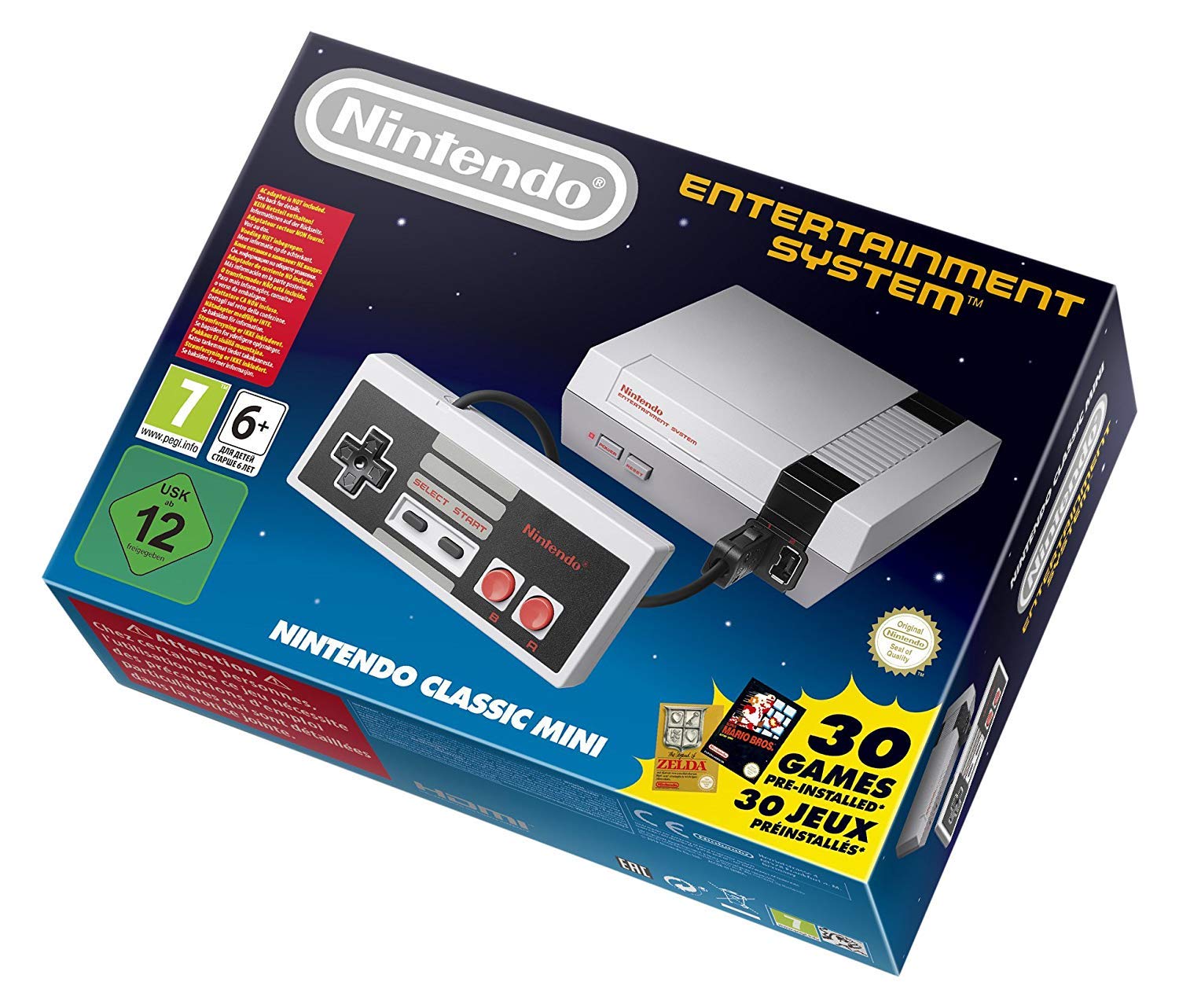 Nintendo Classic Mini NES Konsole, Retro-Spielkonsole mit 30 vorinstallierten Spielen, inkl. 1 Controller, HDMI- & USB-Kabel | Zustand: Gut