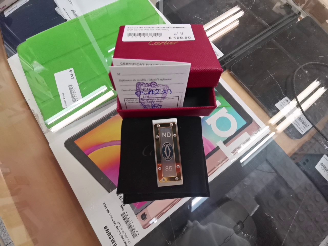 Cartier Santos Geldscheinklammer, Edelstahl mit Gold-Finish, inkl. OVP und Originalrechnung vom 05.02.2023. | Zustand: Sehr Gut – Bild 3